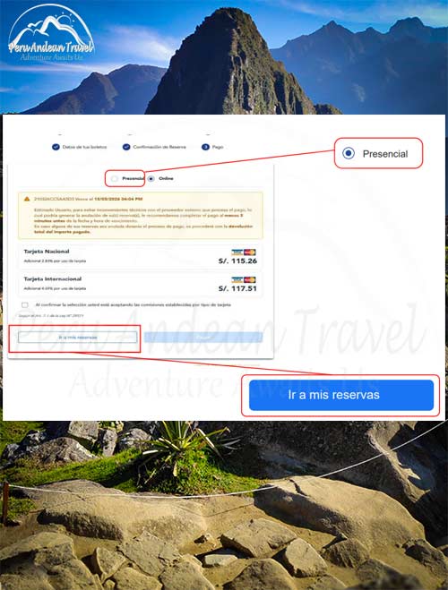 Pago presencial Machu Picchu